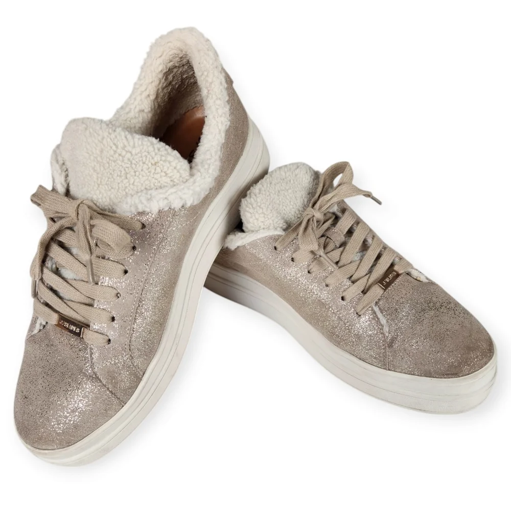 Gold Metallic Ninka J/Slides Waterproof Suede Fur Lined Platform Sneaker size 8